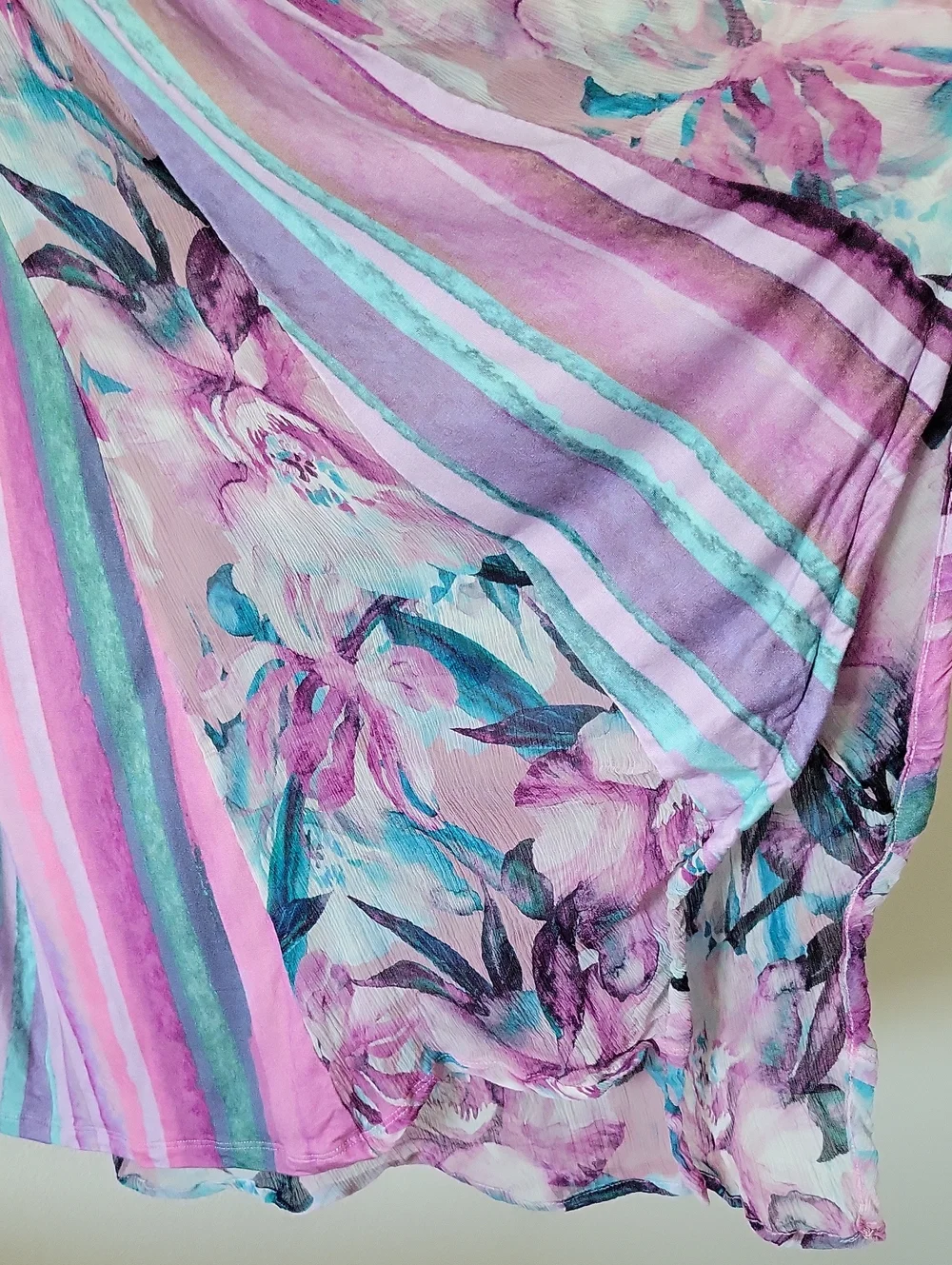Soft Surroundings Purple Teal Floral Stripe Crinkle Cardigan Size XL